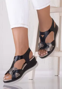 Sandale dama Negri cu platforma din Piele Ecologica Zarata imagine