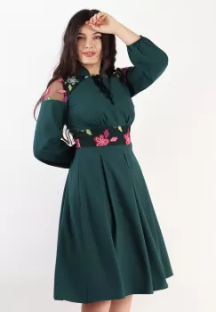 Rochie cu pliuri din crep Verde 36 imagine