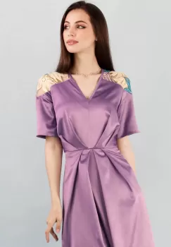 Rochie cu pliuri lila 36 imagine