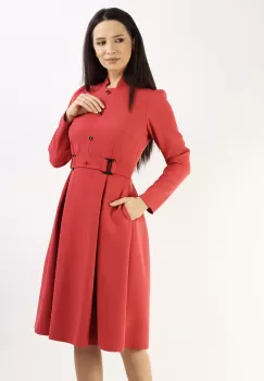 Rochie cu pliuri somon inchis 36 imagine