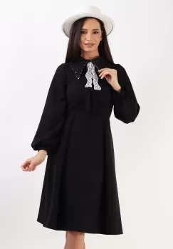 Rochie evazata cu guler Negru 36 imagine