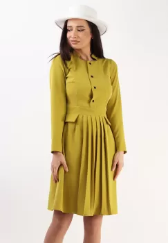 Rochie evazata cu nasturi la bust lime 36 imagine