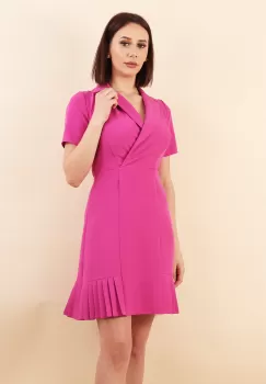 Rochie evazata cu pliuri la baza fucsia 36 imagine