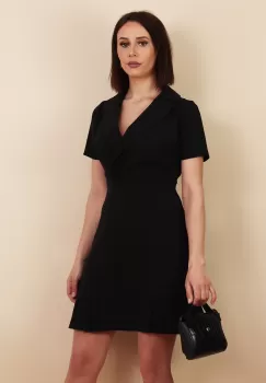 Rochie evazata cu pliuri la baza Negru 36 imagine