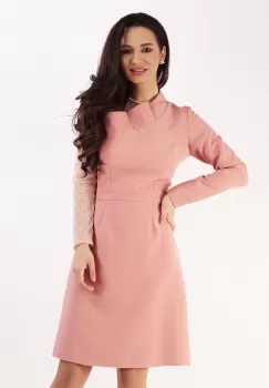 Rochie evazata cu volan la bust Roz praf 36 imagine