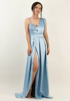Rochie lunga cu pliuri bleu 36 imagine