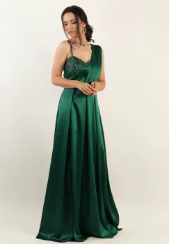 Rochie lunga cu pliuri Verde 36 imagine