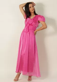 Rochie lunga din organza fucsia 36 imagine
