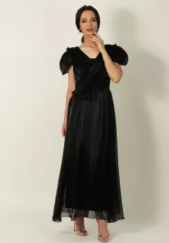 Rochie lunga din organza Negru 36 imagine