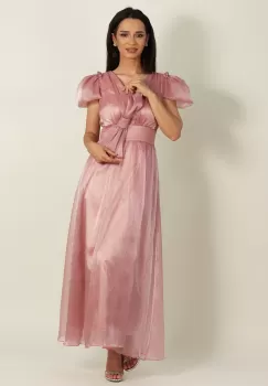 Rochie lunga din organza roz inchis 36 imagine