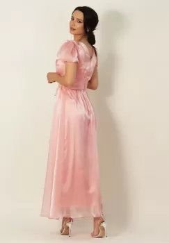 Rochie lunga din organza Roz praf 36 imagine