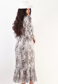 Rochie lunga din print satinat Bej 36 imagine