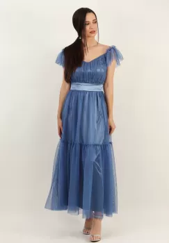 Rochie lunga din tull albastru 36 imagine