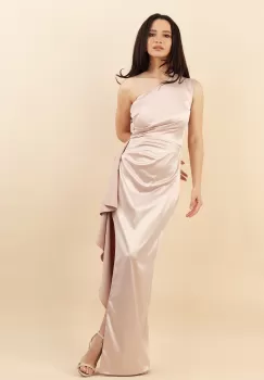 Rochie lunga pe un umar Bej 36 imagine