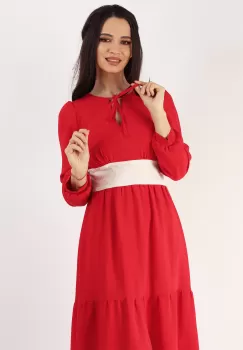 Rochie midi din crep elastic rosu 36 imagine