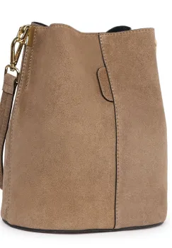 Geanta dama din piele intoarsa Milena bej imagine