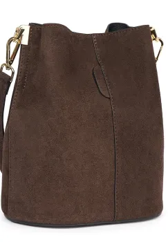 Geanta dama din piele intoarsa Milena maro inchis imagine