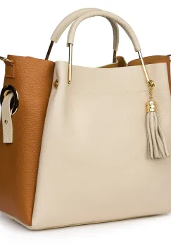 Geanta dama din piele naturala Fabiana crem/coniac imagine