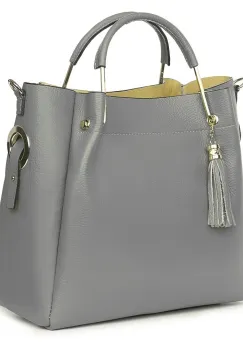 Geanta dama din piele naturala Fabiana gri deschis imagine