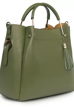 Geanta dama din piele naturala Fabiana verde militar imagine