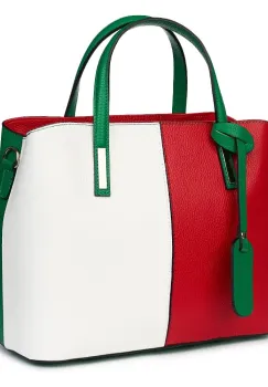 Geanta dama din piele naturala Gianna rosu/alb/verde imagine