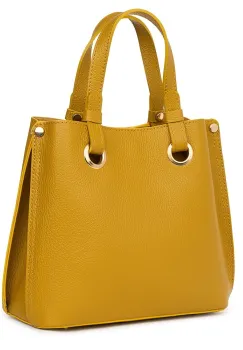 Geanta dama din piele naturala Ilona galben mustar imagine