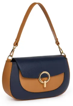Geanta dama din piele naturala Rosalia bleumarin/coniac imagine