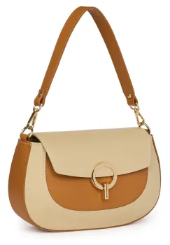 Geanta dama din piele naturala Rosalia crem/coniac imagine