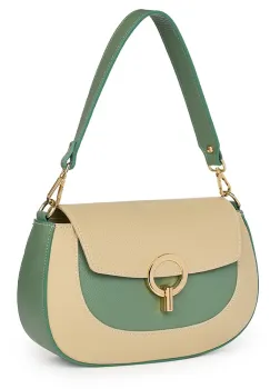 Geanta dama din piele naturala Rosalia crem/verde fistic imagine