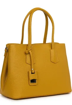 Geanta dama din piele naturala Valentina galben mustar imagine