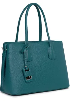 Geanta dama din piele naturala Valentina verde marin imagine