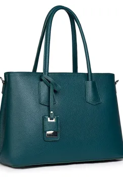 Geanta dama din piele naturala Valentina verde marin imagine