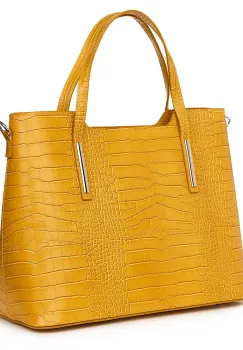 Geanta din piele amprentata Carolina galbena imagine