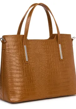 Geanta din piele amprentata Carolina maro imagine