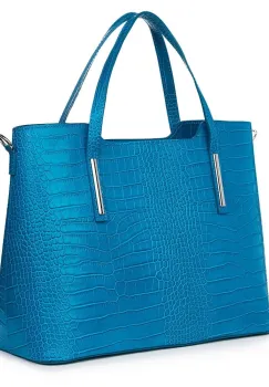 Geanta din piele amprentata Carolina turcoaz imagine