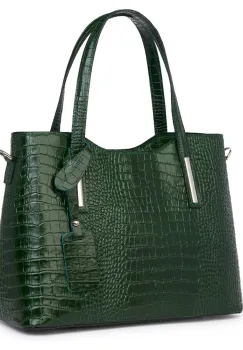 Geanta din piele amprentata Carolina verde inchis imagine