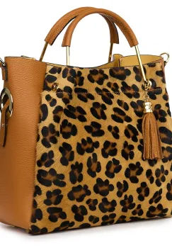 Geanta din piele cu par de ponei Fabiana, coniac/animal print imagine