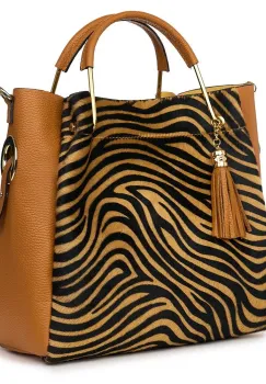 Geanta din piele cu par de ponei Fabiana, coniac/zebra imagine