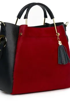 Geanta din piele cu par de ponei Fabiana negru/rosu imagine