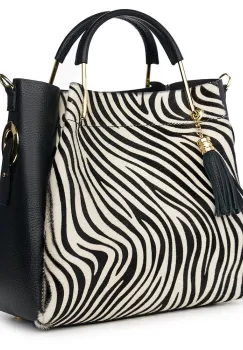 Geanta din piele cu par de ponei Fabiana negru/zebra imagine