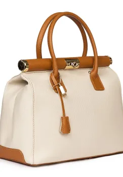 Geanta din piele naturala Bianca crem/maro imagine