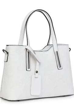 Geanta din piele naturala cu model floral Samantha alba imagine