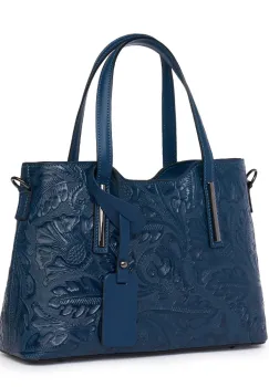 Geanta din piele naturala cu model floral Samantha bleumarin imagine