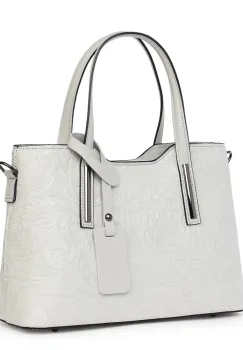 Geanta din piele naturala cu model floral Samantha gri imagine