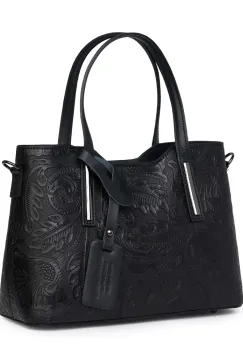 Geanta din piele naturala cu model floral Samantha neagra imagine