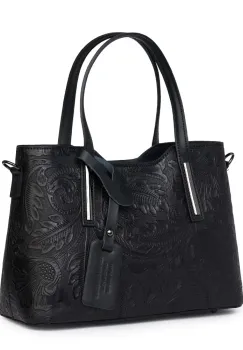 Geanta din piele naturala cu model floral Samantha neagra imagine