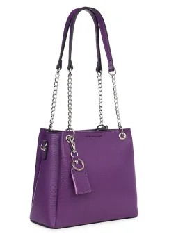 Geanta din piele naturala Paula mov imagine