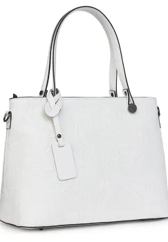 Geanta piele cu model floral Monica alba imagine