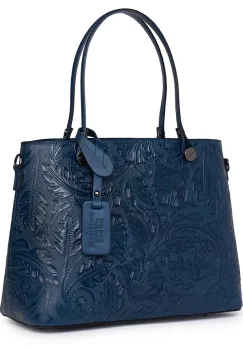 Geanta piele cu model floral Monica bleumarin imagine