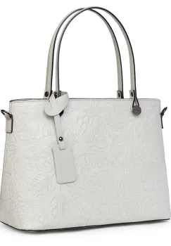 Geanta piele cu model floral Monica gri imagine